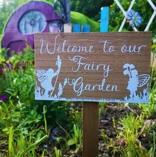 Wooden Welcome to our Fairy Garden Sign - Away with the Fairies